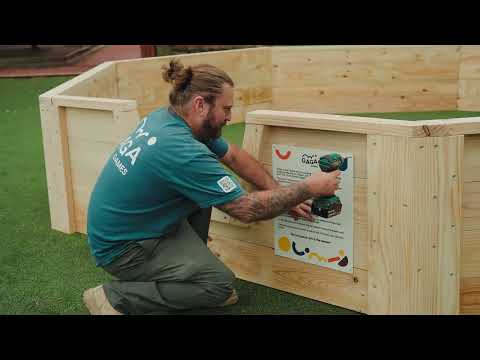Assembly of a timber Outdoor Gaga Ball Pit by Gaga Games Australia