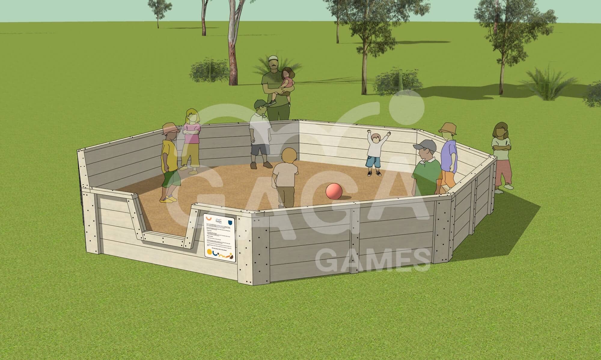 Staged CAD Image of a Gaga Games Timber Outdoor Gaga Ball Pit size XL 80cm tall