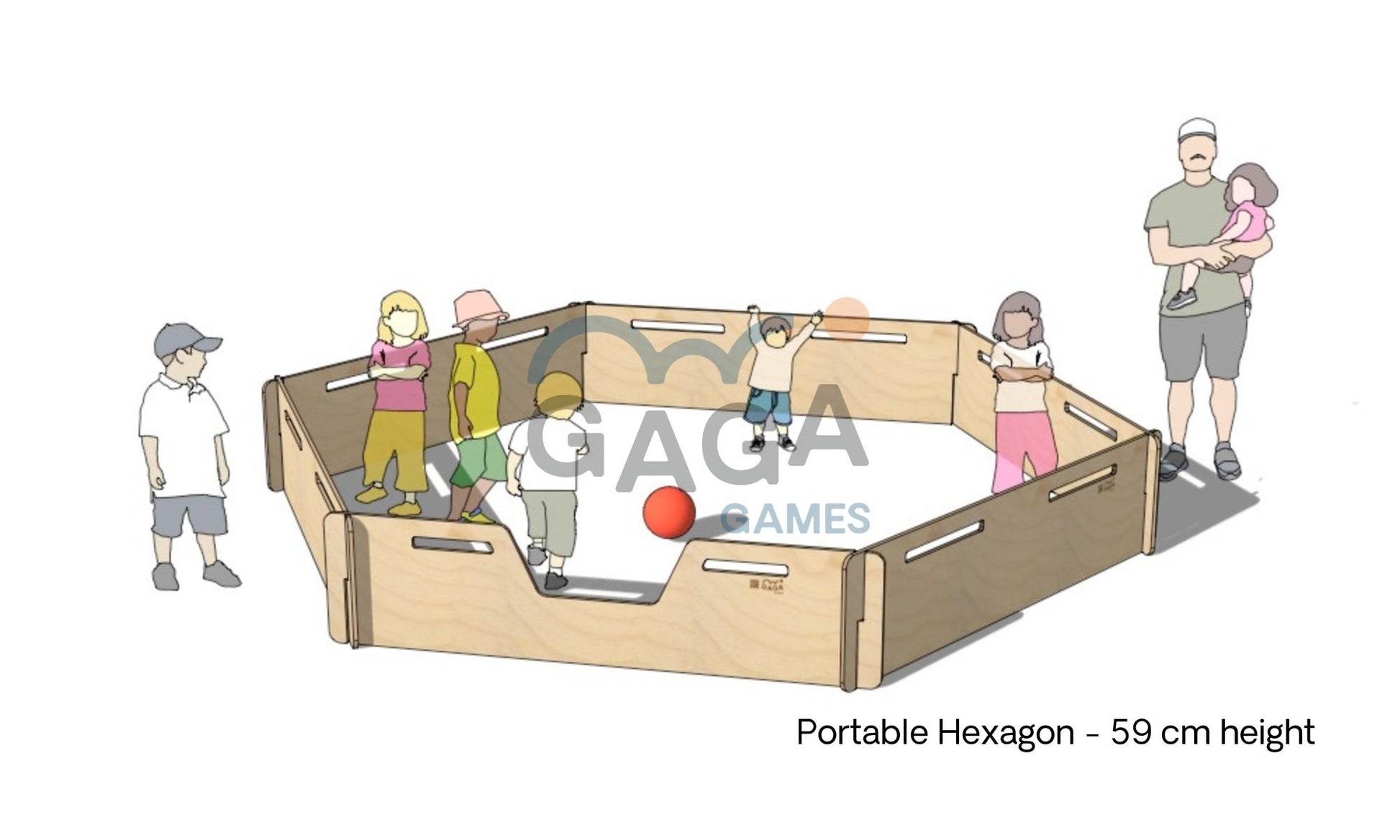 Introducing the 59cm Hexagonal Portable Gaga Pit - the perfect tool for building confidence and resilience through the fun and exciting game of Gaga Ball. Great for events and parties, made in Australia and delivered Australia-wide.