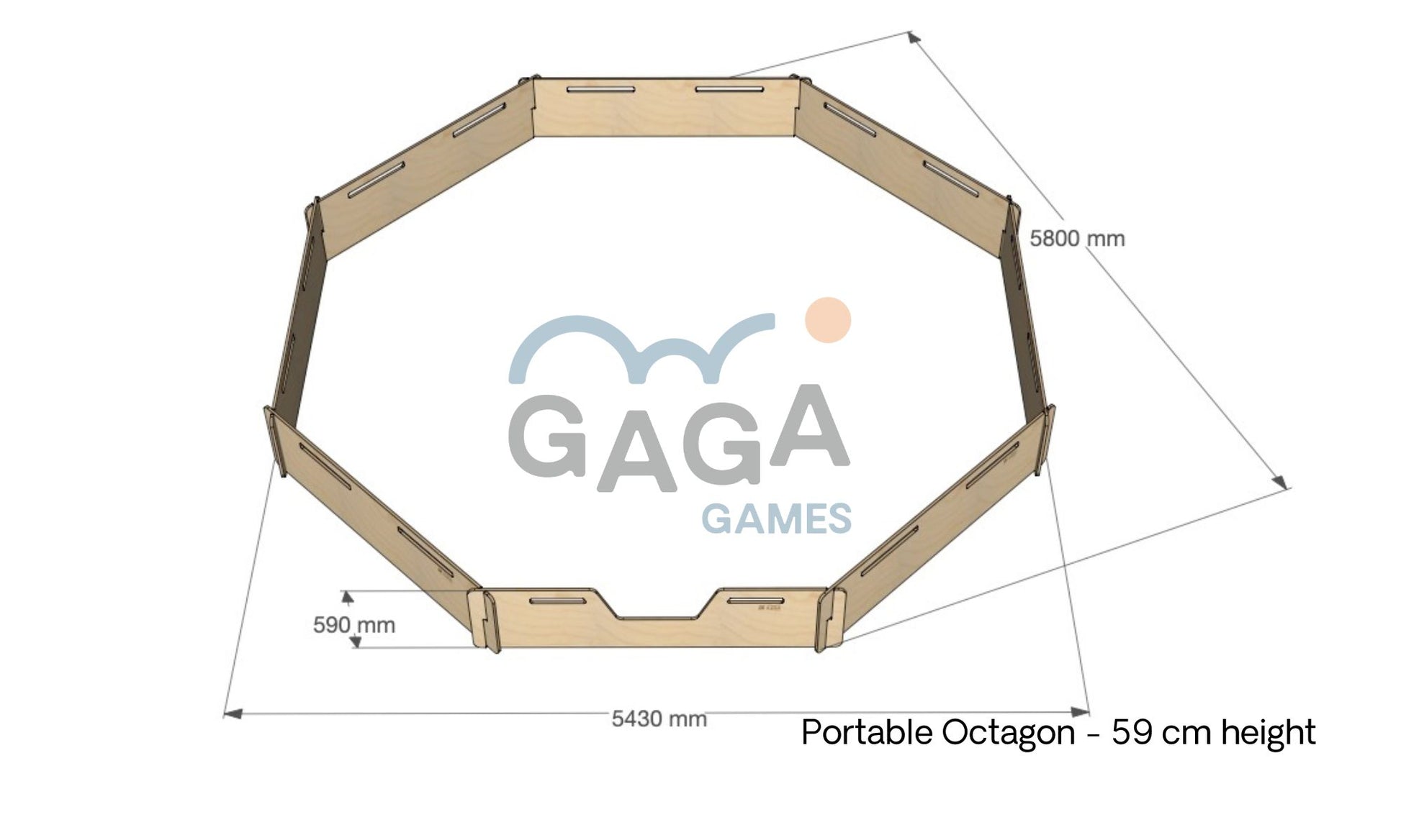 Dimensions of our 59cm Portable Octagonal Gaga Pit. 